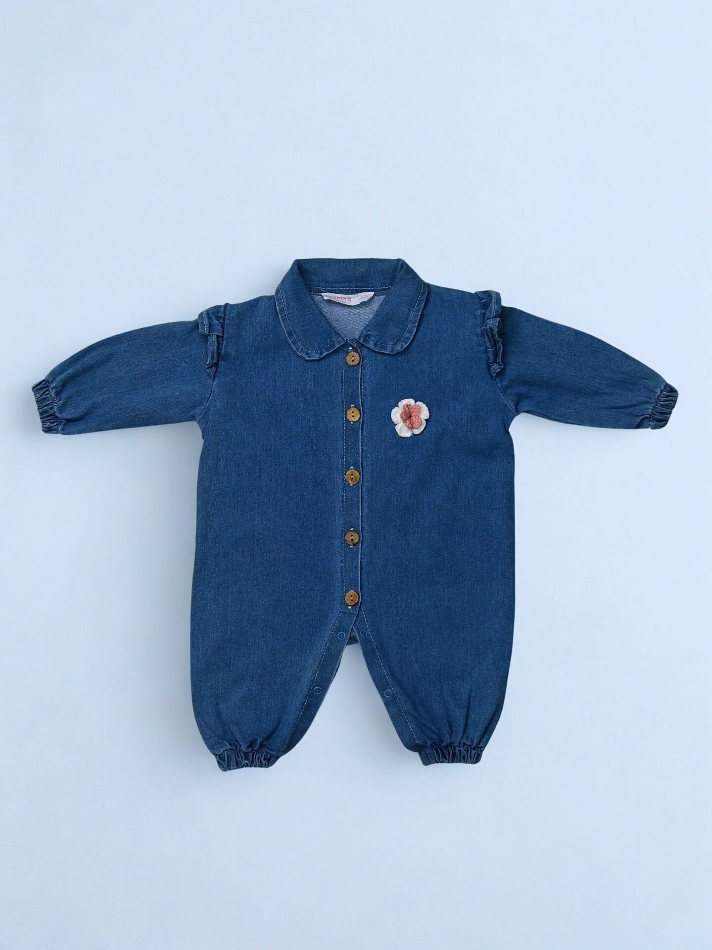 Çiçek Detaylı Kız Bebek Kot Tulum | Rahat ve Şık Denim Tulum 3-12 Ay