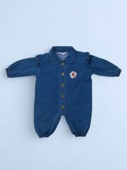 Çiçek Detaylı Kız Bebek Kot Tulum | Rahat ve Şık Denim Tulum 3-12 Ay