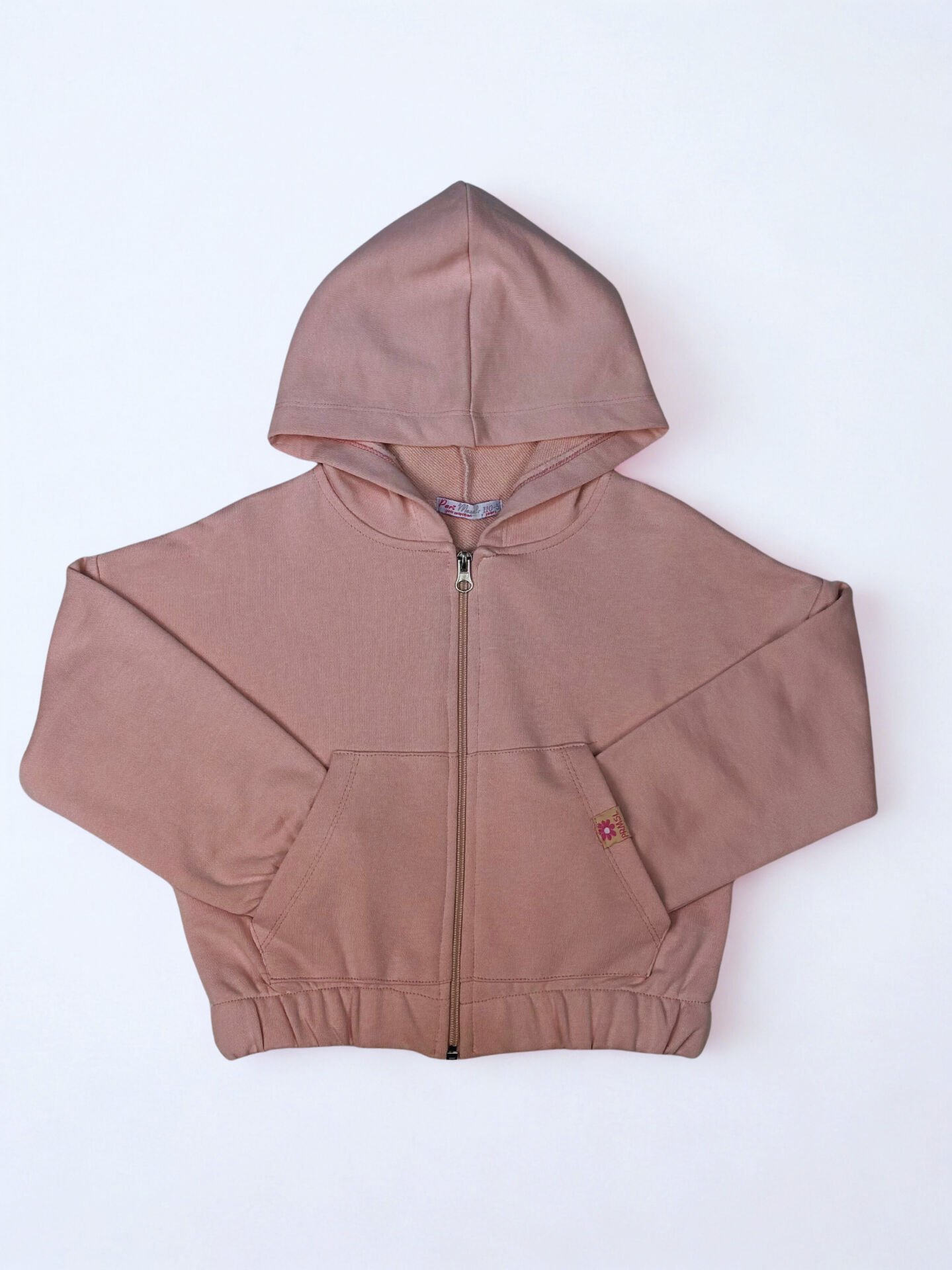 5-8 Yaş Diagonel Kemer Çocuk Kapüşonlu Fermuarlı Hırka – Kız Gri&Pudra Renk