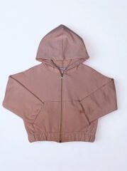 5-8 Yaş Diagonel Kemer Çocuk Kapüşonlu Fermuarlı Hırka – Kız Gri&Pudra Renk