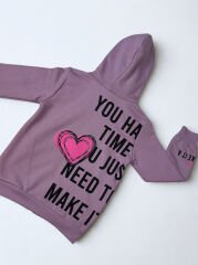 Kız çocuk 5-8 Yaş Baskılı Fermuarlı Hırka Mürdüm Rengi