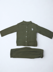 2-5 Yaş Erkek Çocuk Müslin Takım – Gömlek ve Pantolon İkili Set (Kahverengi, Gri, Yeşil)