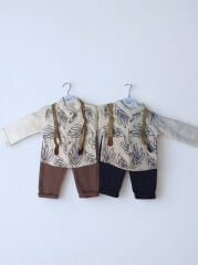 1-4 Yaş Erkek Çocuk Şık Takım – Desenli Gömlek Askılı Pantolon Kombini