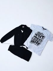 3-10 Yaş Erkek Çocuk Ceket Tişört Pantolon 3 Lü Takım