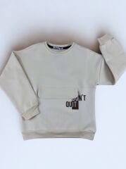 5-8 Yaş Erkek Çocuk Sweatshirt – Bej Renk, “Don’t Quit” Baskılı