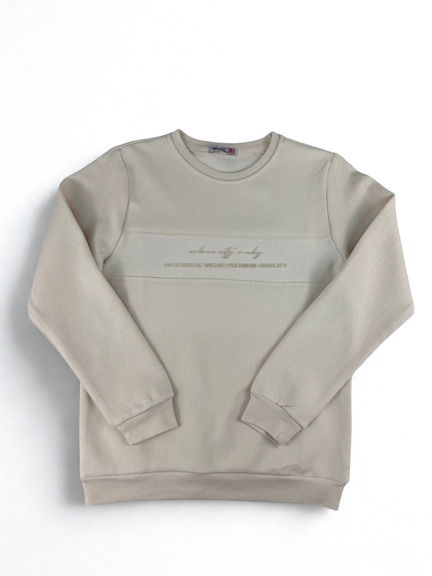 9-12 Yaş Erkek Çocuk Sweatshirt – Bej Renk, Yazı Baskılı, Rahat Kalıp