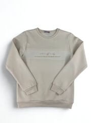 9-12 Yaş Erkek Çocuk Sweatshirt – Bej Renk, Yazı Baskılı, Rahat Kalıp