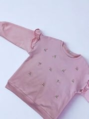 1-4 Yaş Çiçek Nakışlı İki İp Sweat Kız Çocuk