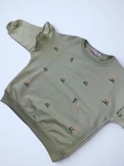 1-4 Yaş Çiçek Nakışlı İki İp Sweat Kız Çocuk