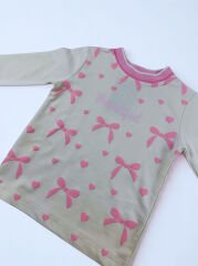 1-4 Yaş Kelebek Baskılı 2 İp Trankful Kız Sweat —Ekru/Pembe