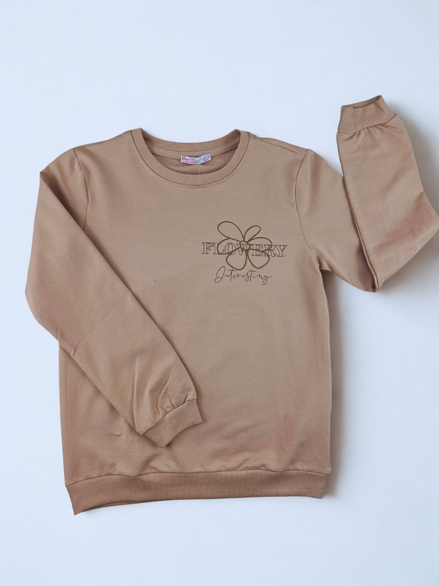 9-12 Yaş Flowery Çiçekli Baskılı Kız Sweat— Sütlükahve