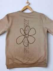 9-12 Yaş Flowery Çiçekli Baskılı Kız Sweat— Sütlükahve