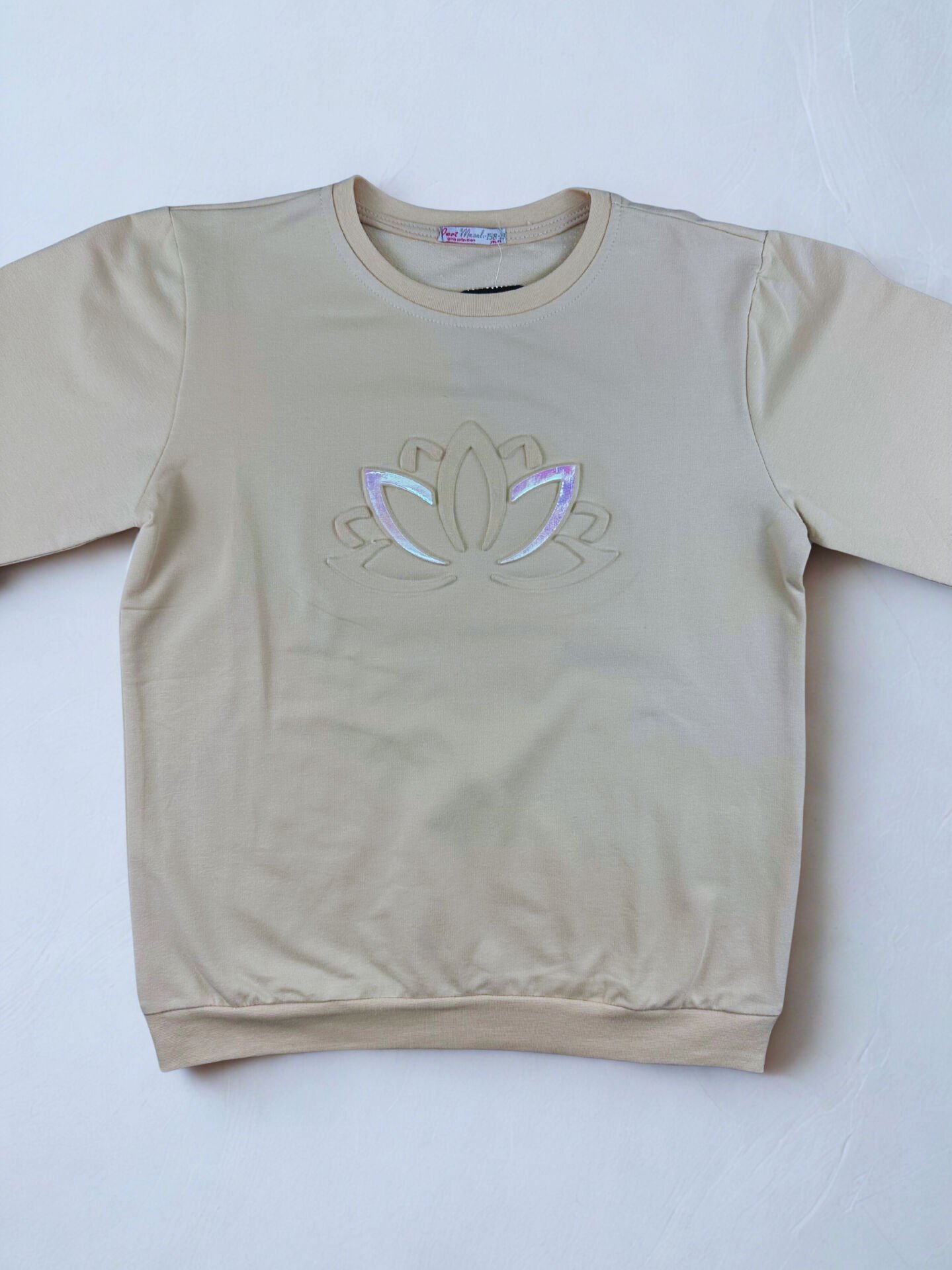 13-16 Yaş Kabartma Hologramlı Çiçekli Kız Sweat—Taş
