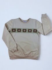 9-12 Yaş Örgü Detaylı Kız Sweat —Taş