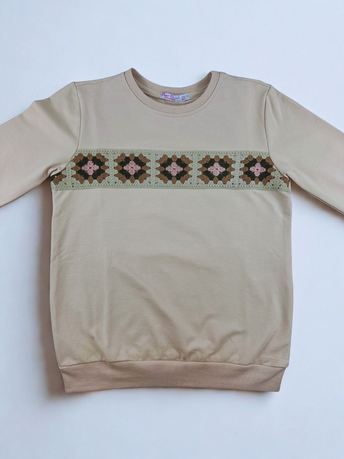 9-12 Yaş Örgü Detaylı Kız Sweat —Taş