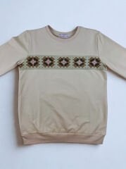 9-12 Yaş Örgü Detaylı Kız Sweat —Taş