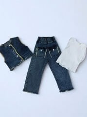 2-6 Yaş Kız Çocuk Şifon Kollu Kot Takım - Şık ve Rahat