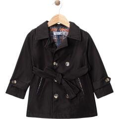 2-5 Yaş Erkek Çocuk Siyah Yağmurluk Trençkot Modeli | Düğmeli ve Kemerli