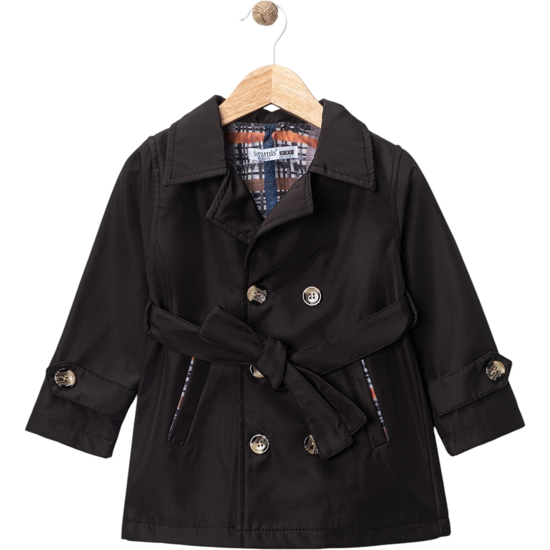 6-9 Yaş Erkek Çocuk Siyah Düğmeli Trençkot Ceket | Mevsimlik Dış Giyim