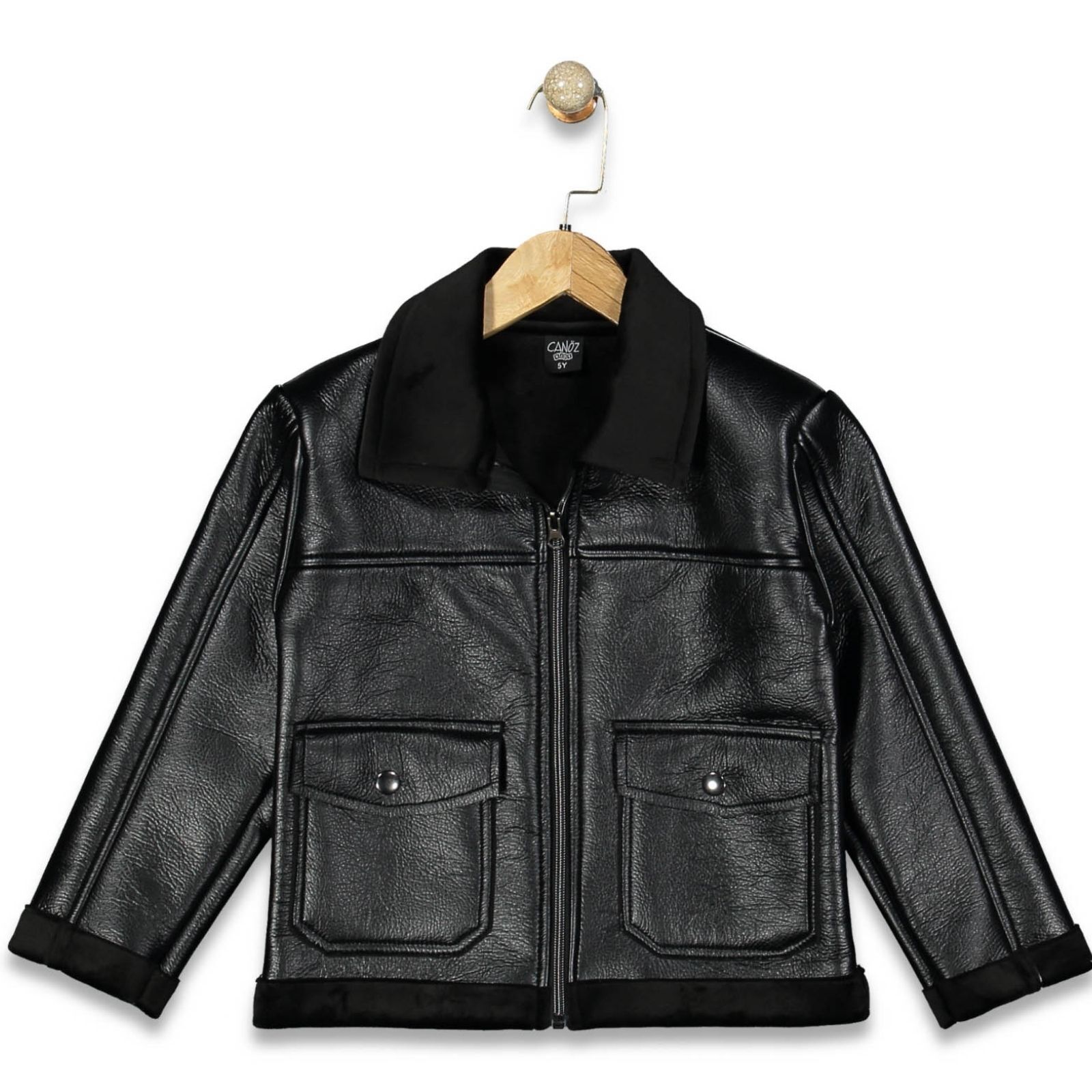 5-8 Yaş Erkek Çocuk Kahverengi Pilot Tarzı Suni Deri Mont	Kürklü Yaka Detaylı