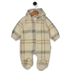 3-9 Ay Unisex Ekose Desenli Welsoft Bebek Tulumu | Kapüşonlu & Patikli Kışlık