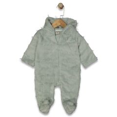 3-9 Ay  Unisex  Tüylü/Püsküllü Ayı Desenli Kapüşonlu Bebek Tulumu |Kahverengi Peluş Tulum / Kundak