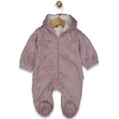 3-9 Ay Unisex  Welsoft Peluş Kapüşonlu Bebek Tulumu |  Kışlık Tam Fermuarlı Ayaklı Bebek Giysisi