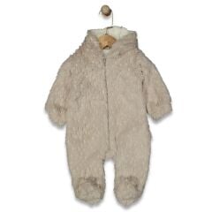 3-9 Ay Unisex  Welsoft Peluş Kapüşonlu Bebek Tulumu |  Kışlık Tam Fermuarlı Ayaklı Bebek Giysisi