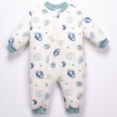 4-6 Yaş Erkek Çocuk Pamuklu Penye Uyku Tulumu | Roket ve Uzay Desenli, Fermuarlı