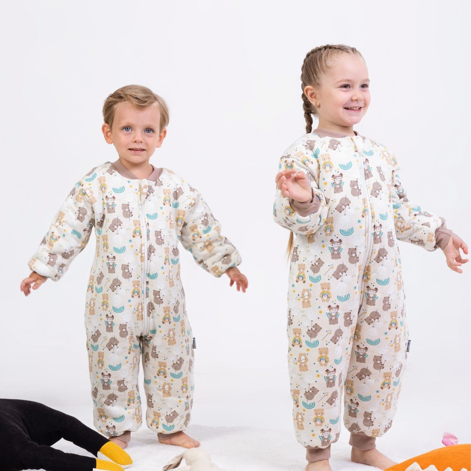 4-6 Yaş Unisex Kalın Uyku Tulumu | Ayı ve Sevimli Hayvanlar Desenli Kışlık Pamuklu Tulum