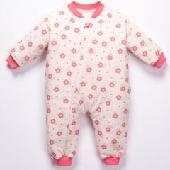 4-6 Yaş Kız Çocuk Çiçek Desenli Kalın Penye Uyku Tulumu | Fermuarlı Kışlık Tulum