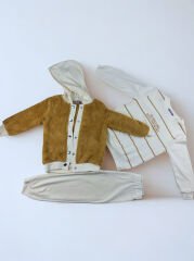 1-4 Yaş Erkek Çocuk Peluş Hırkalı 3'lü Takım - Kahverengi