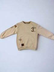 3-6 Yaş Erkek Çocuk Baskılı Kanguru Cepli 2'li Takım - Bej & Kahve