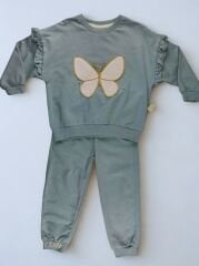 3-6 Yaş Kız Çocuk Kelebek Nakışlı Fırfırlı İkili Takım - Mint Yeşili