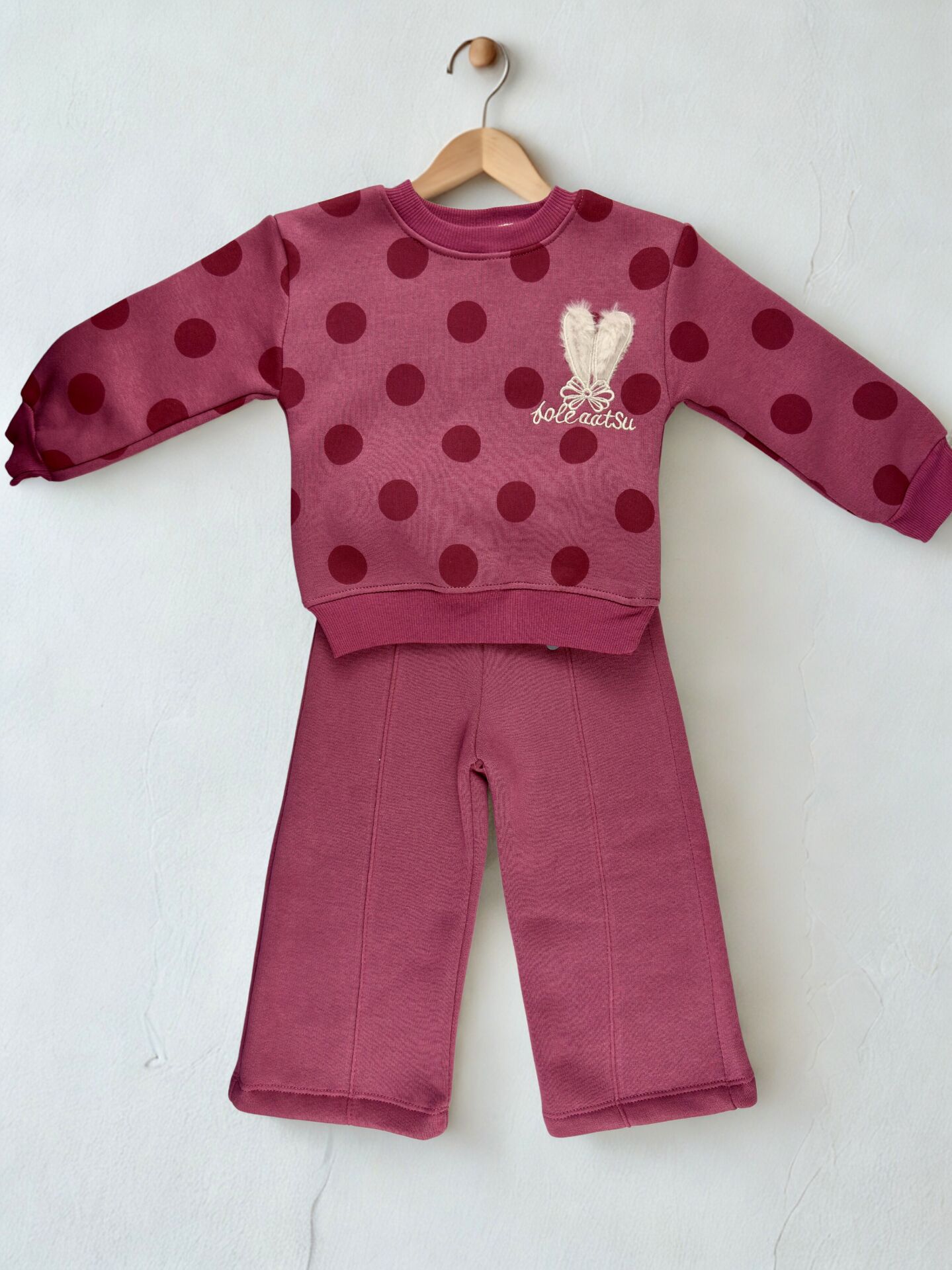 2-5 Yaş Kız Çocuk Puantiye Baskılı Kışlık 2'li Takım - Fuşya