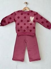 2-5 Yaş Kız Çocuk Puantiye Baskılı Kışlık 2'li Takım - Fuşya
