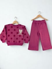 2-5 Yaş Kız Çocuk Puantiye Baskılı Kışlık 2'li Takım - Fuşya