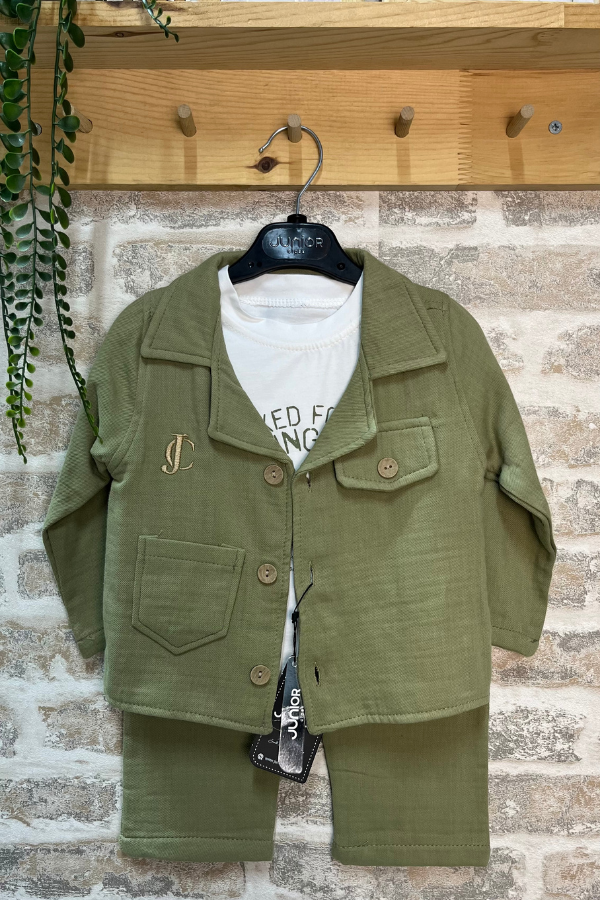 Erkek Bebek Takım 9-24 Ay Haki Renk Şık Ceketli Bebek Kombini
