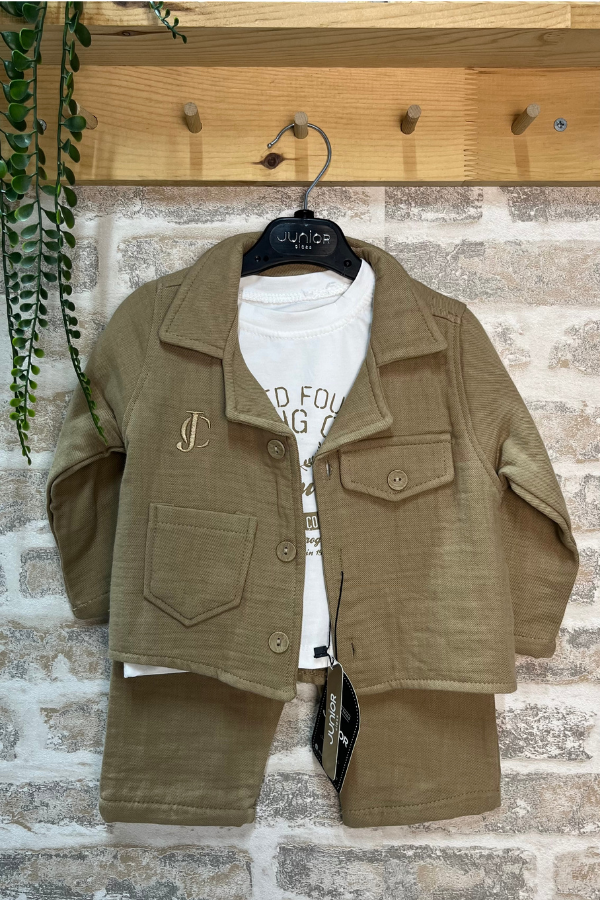 Erkek Bebek Takım 9-24 Ay Haki Renk Şık Ceketli Bebek Kombini