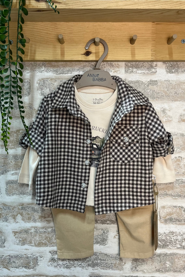 Erkek Bebek Takımı 1-12 Ay – Ekose Gömlekli Şık ve Rahat Bebek Kombini