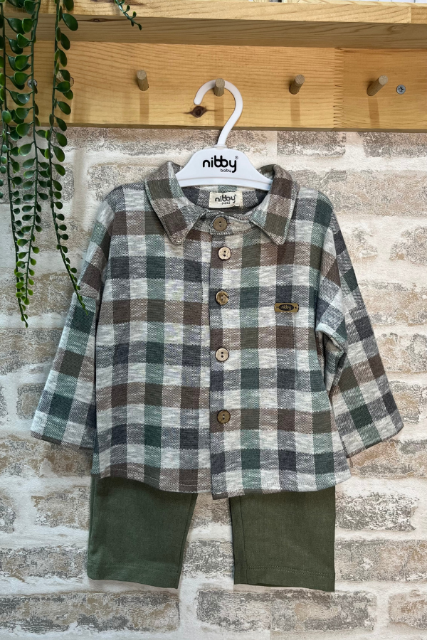 Erkek Bebek Takımı 6-24 Ay – Ekose Gömlekli, İki Renk Seçenekli Şık Kombin
