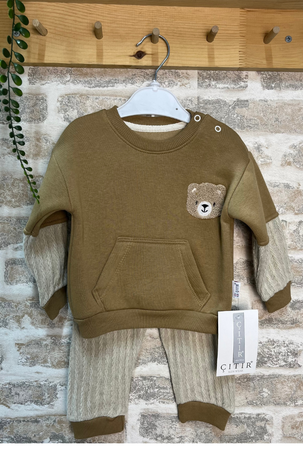 Erkek Bebek Takımı 6-24 Ay – Ayıcık Armalı, Cepli ve Yumuşak Dokulu Şık Kombin