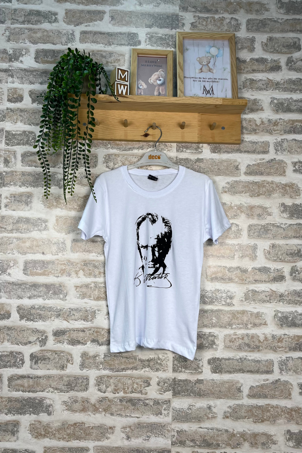 23 Nisan Çocuk Tişörtü 5-12 Yaş – Atatürk Baskılı Beyaz Özel Gün Tişörtü