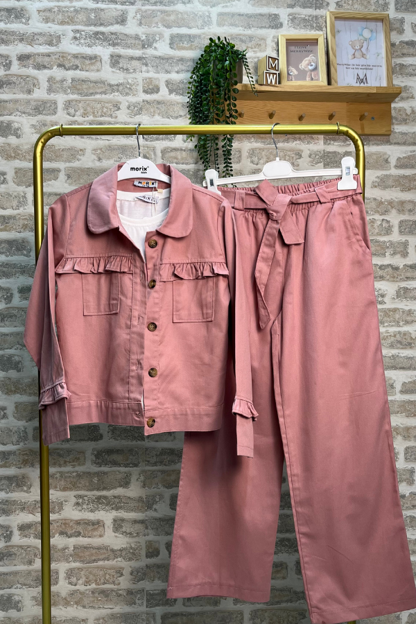 11-15 Yaş Kız Çocuk Takım – Fırfırlı Ceket Pantolon Model