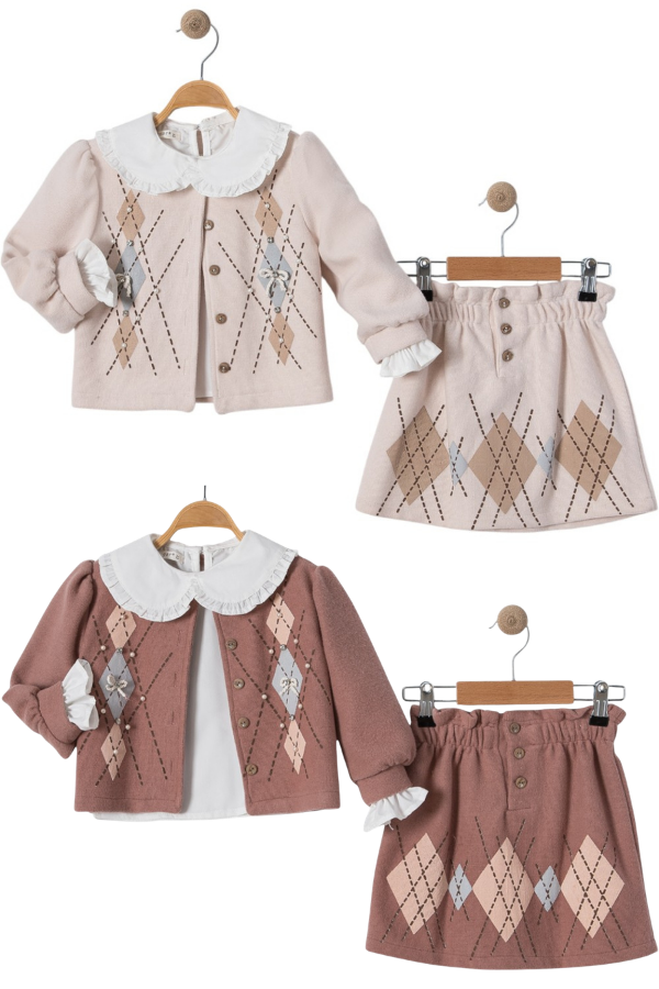 2-5 Yaş Kız Çocuk Takım – Triko Hırka Etek Model