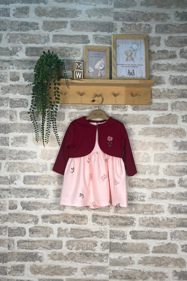 9-24 Ay Kız Bebek Elbise Takım Bolerolu Desenli