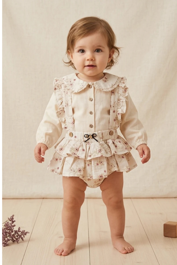 6-24 Ay Kız Bebek Elbise Çiçek Desenli Fırfırlı Şık Bebek Elbisesi