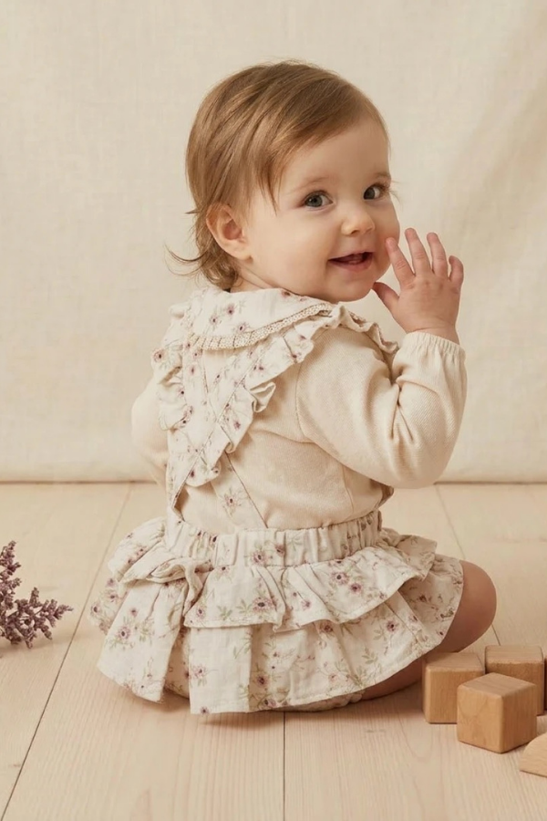 6-24 Ay Kız Bebek Elbise Çiçek Desenli Fırfırlı Şık Bebek Elbisesi