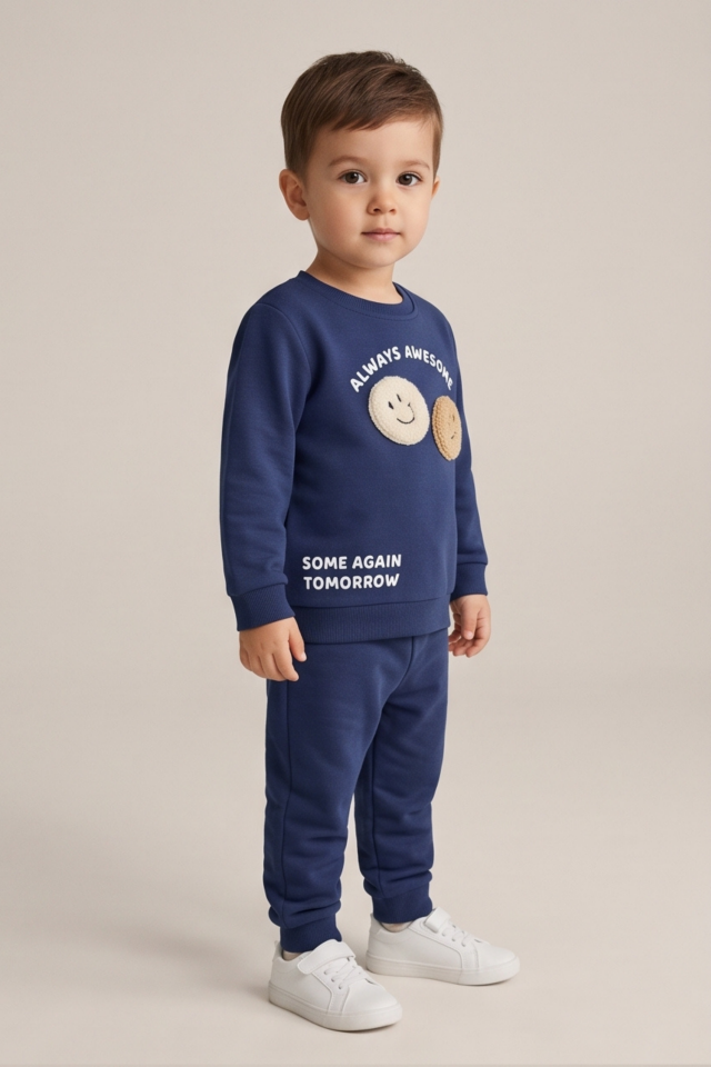 Erkek Çocuk Eşofman Takımı Omuzdan Çıtçıtlı Sweatshirt ve Alt Set (6-24 Ay)
