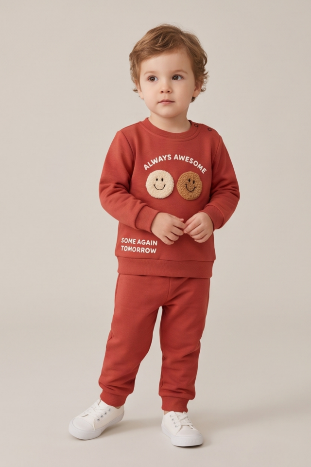Erkek Çocuk Eşofman Takımı Omuzdan Çıtçıtlı Sweatshirt ve Alt Set (6-24 Ay)